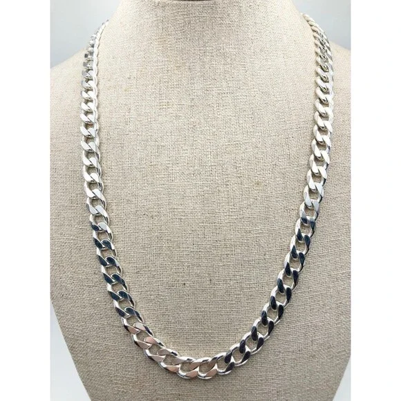 7.5mm super heavy 925 Italy sterling silver Cuban link chain reversible necklace - Picture 2 of 12